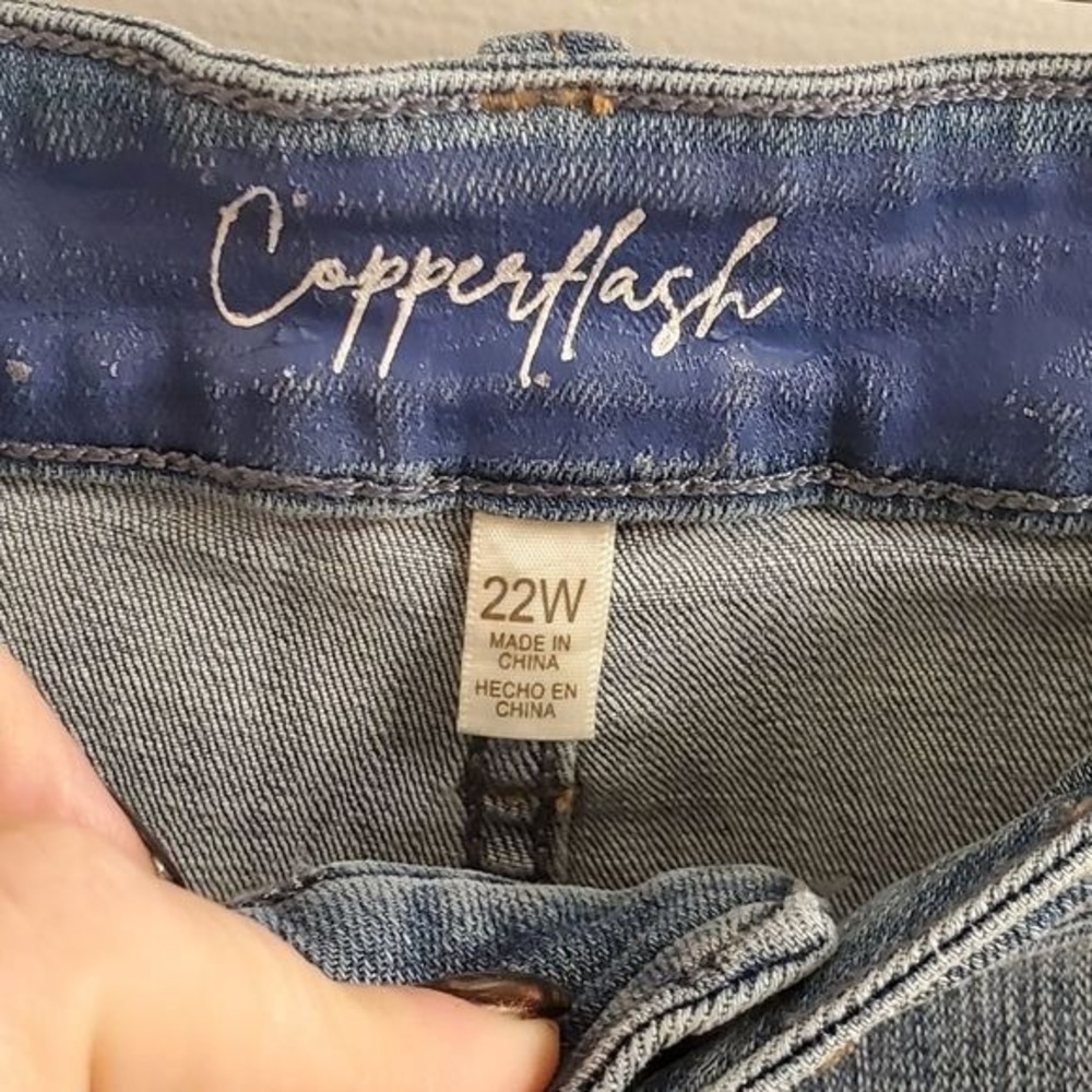Copperflash 22W High Rise Skinny Jeans Light Wash Rhinestone Distressed NEW - Picture 9 of 9